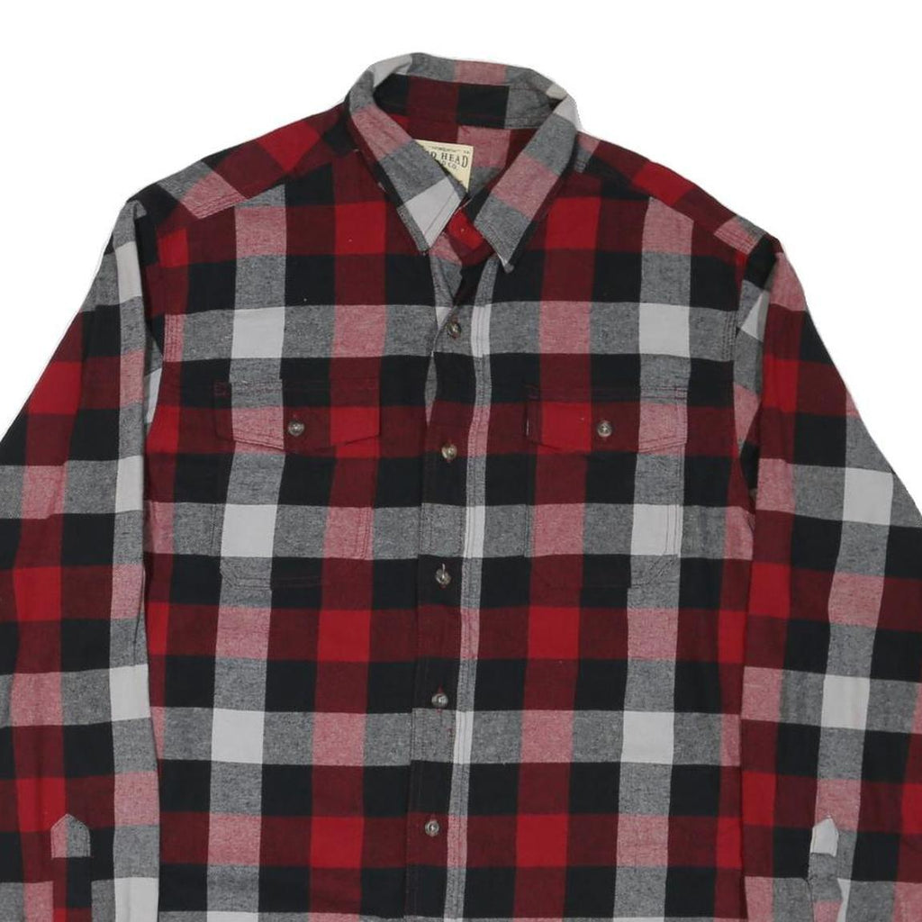RED HEAD Mens Red & Black Check Cotton Blend Shirt L Long Sleeve Casual