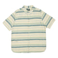 WOOLRICH Mens Cream & Green Stripe Cotton Blend Short Sleeve Shirt L Casual