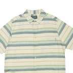 WOOLRICH Mens Cream & Green Stripe Cotton Blend Short Sleeve Shirt L Casual