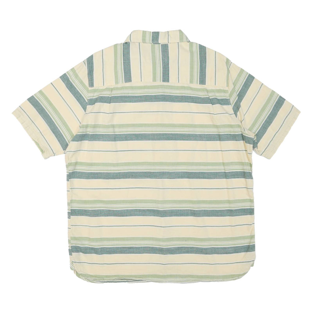WOOLRICH Mens Cream & Green Stripe Cotton Blend Short Sleeve Shirt L Casual