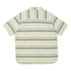 WOOLRICH Mens Cream & Green Stripe Cotton Blend Short Sleeve Shirt L Casual