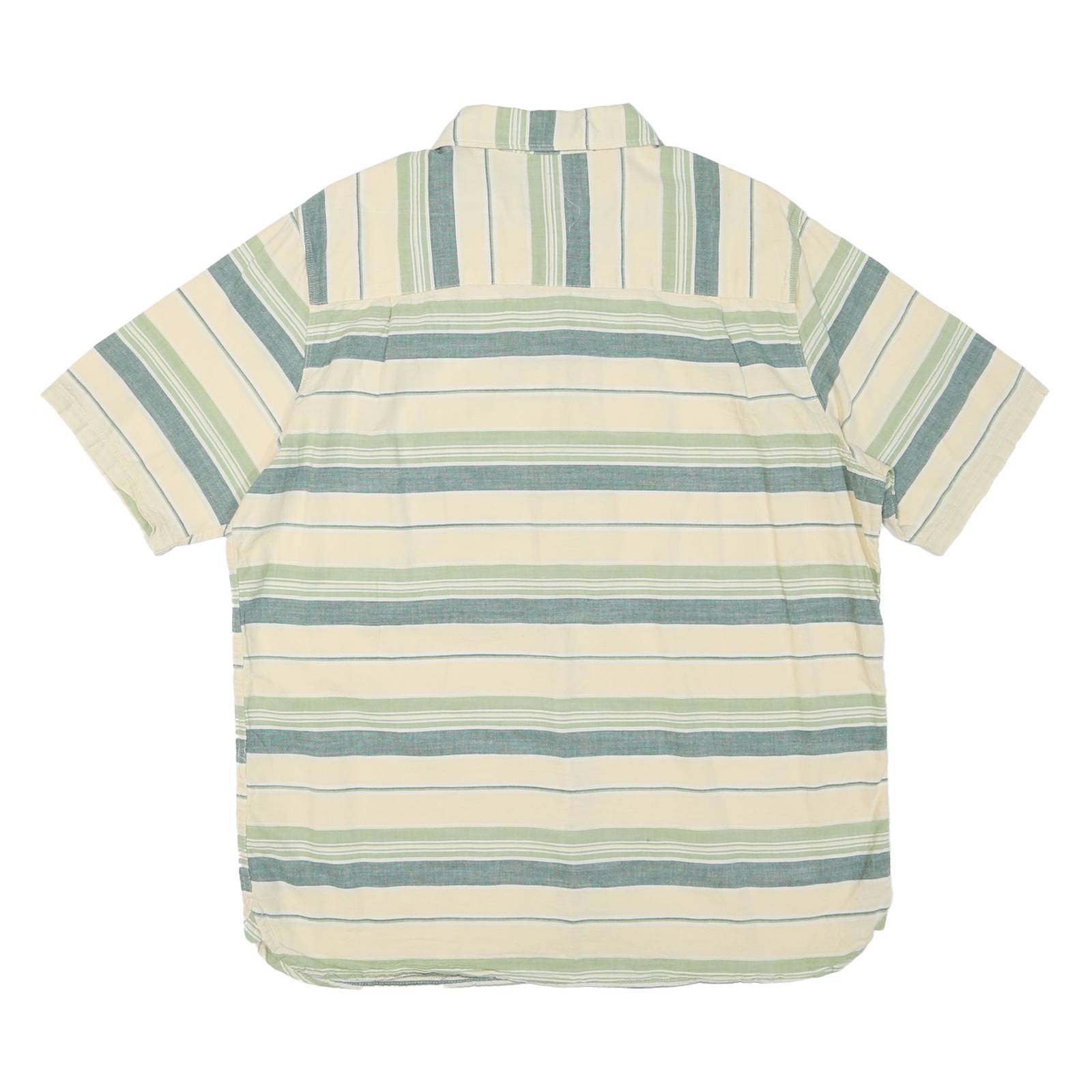WOOLRICH Mens Cream & Green Stripe Cotton Blend Short Sleeve Shirt L Casual