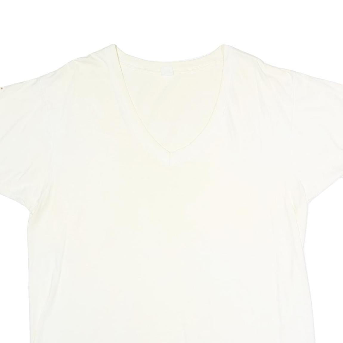 Mens White Plain XL Short Sleeve V-Neck Cotton Blend T-Shirt Casual Basic