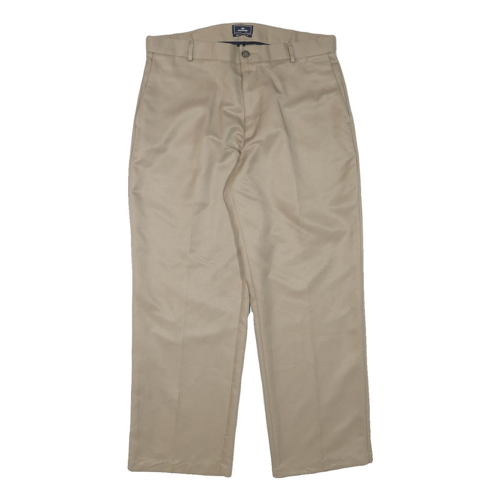 DOCKERS Mens Cotton Blend Beige Relaxed Straight Trousers W34 L28 Casual Work