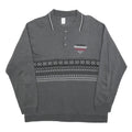 Mens Grey Polo Collar L Sweatshirt Travel Motif Cotton Blend Knit