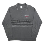 Mens Grey Polo Collar L Sweatshirt Travel Motif Cotton Blend Knit