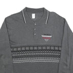 Mens Grey Polo Collar L Sweatshirt Travel Motif Cotton Blend Knit