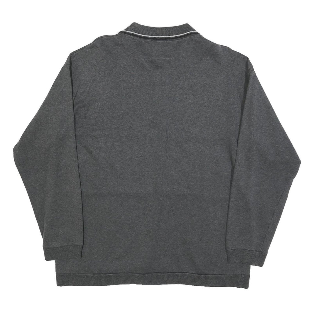 Mens Grey Polo Collar L Sweatshirt Travel Motif Cotton Blend Knit