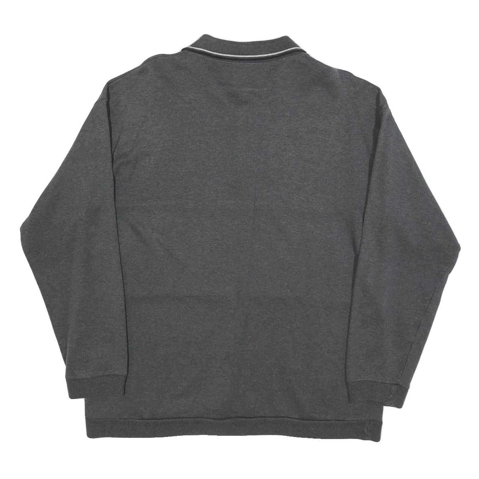 Mens Grey Polo Collar L Sweatshirt Travel Motif Cotton Blend Knit