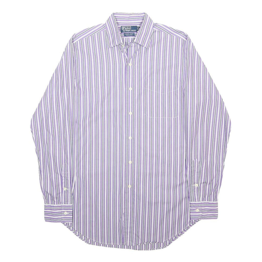 POLO RALPH LAUREN Mens Purple & White Stripe Shirt S Button Cotton Classic Fit