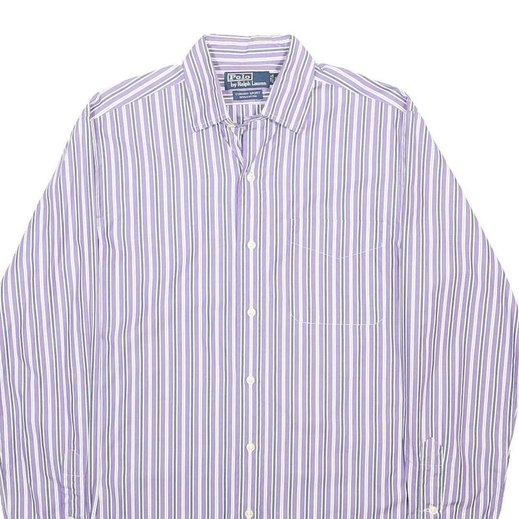 POLO RALPH LAUREN Mens Purple & White Stripe Shirt S Button Cotton Classic Fit