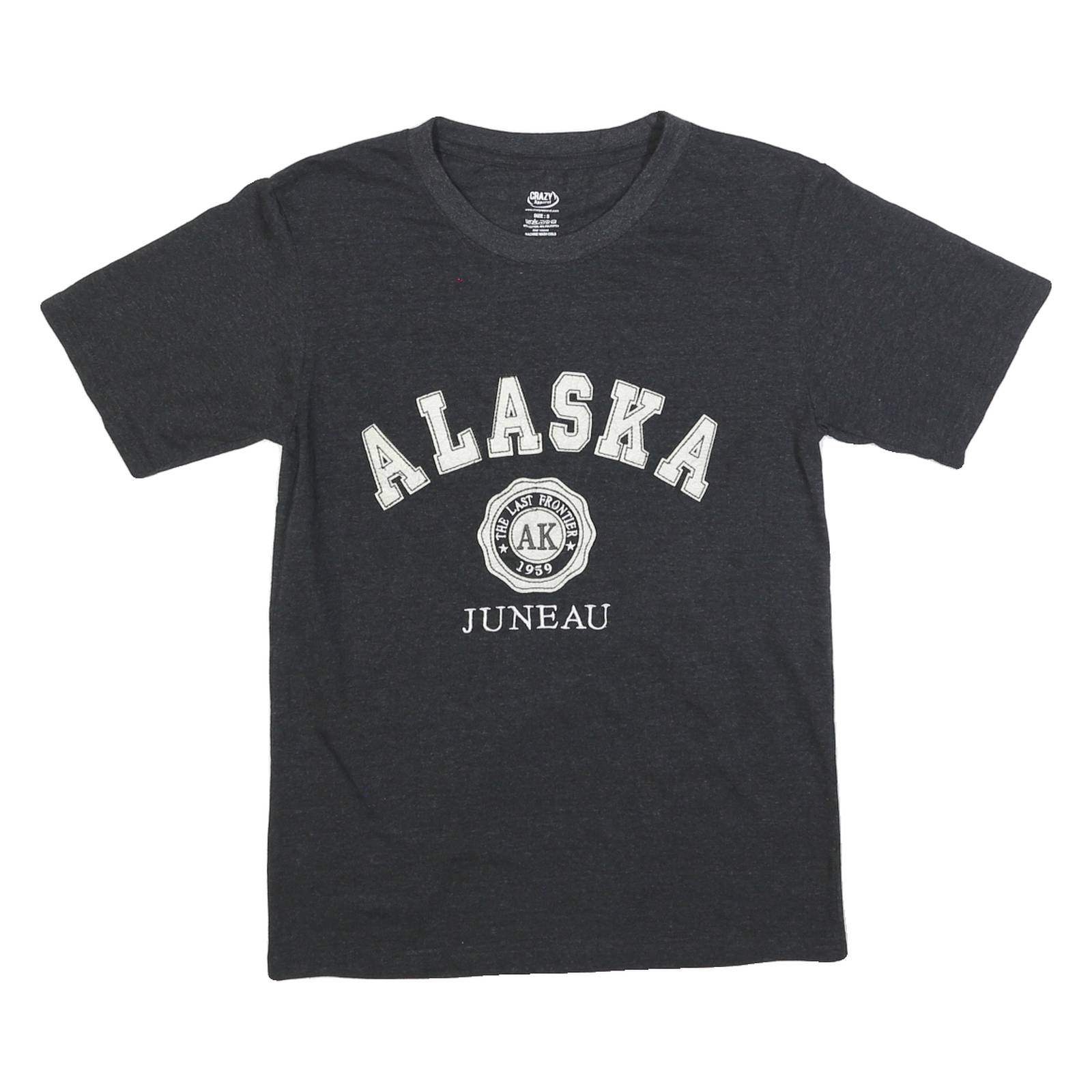 CRAZY APPAREL Mens Black Alaska Graphic T-Shirt S Short Sleeve Crew Neck Cotton
