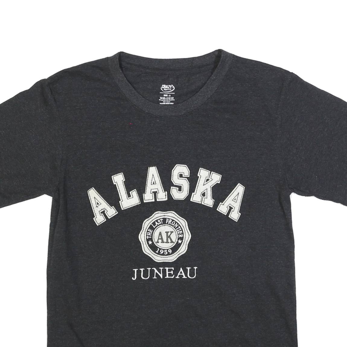 CRAZY APPAREL Mens Black Alaska Graphic T-Shirt S Short Sleeve Crew Neck Cotton