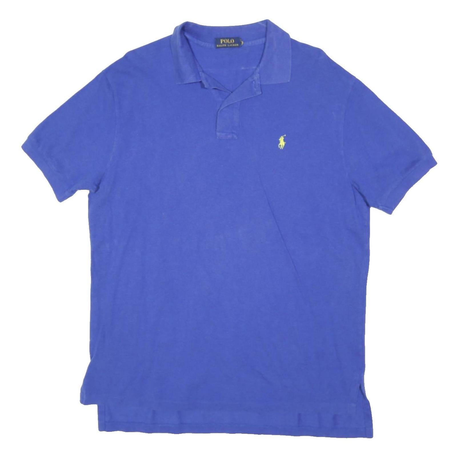 POLO RALPH LAUREN Mens Blue Polo Shirt Short Sleeve Plain L Classic Cotton Blend