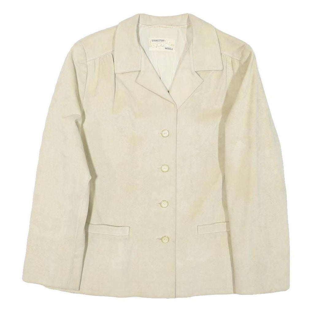 Womens Cream Button Synthetic Classic Jacket S Plain Lightweight Casual