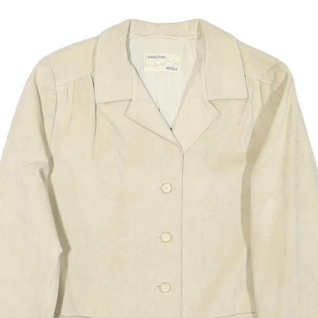 Womens Cream Button Synthetic Classic Jacket S Plain Lightweight Casual