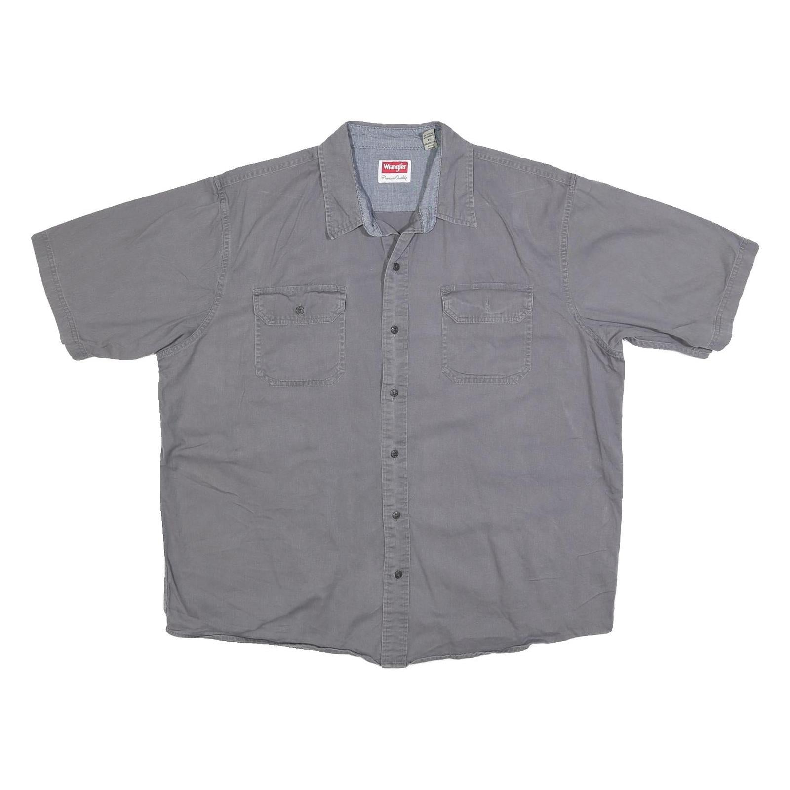 WRANGLER Mens Grey Shirt Cotton Blend XL Casual Button Front Short Sleeve