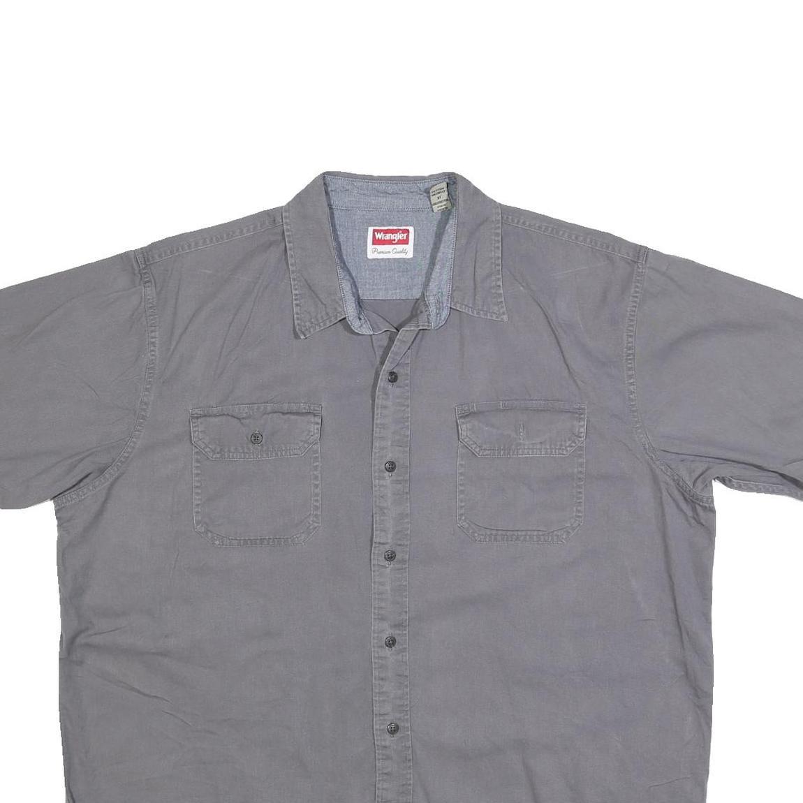 WRANGLER Mens Grey Shirt Cotton Blend XL Casual Button Front Short Sleeve
