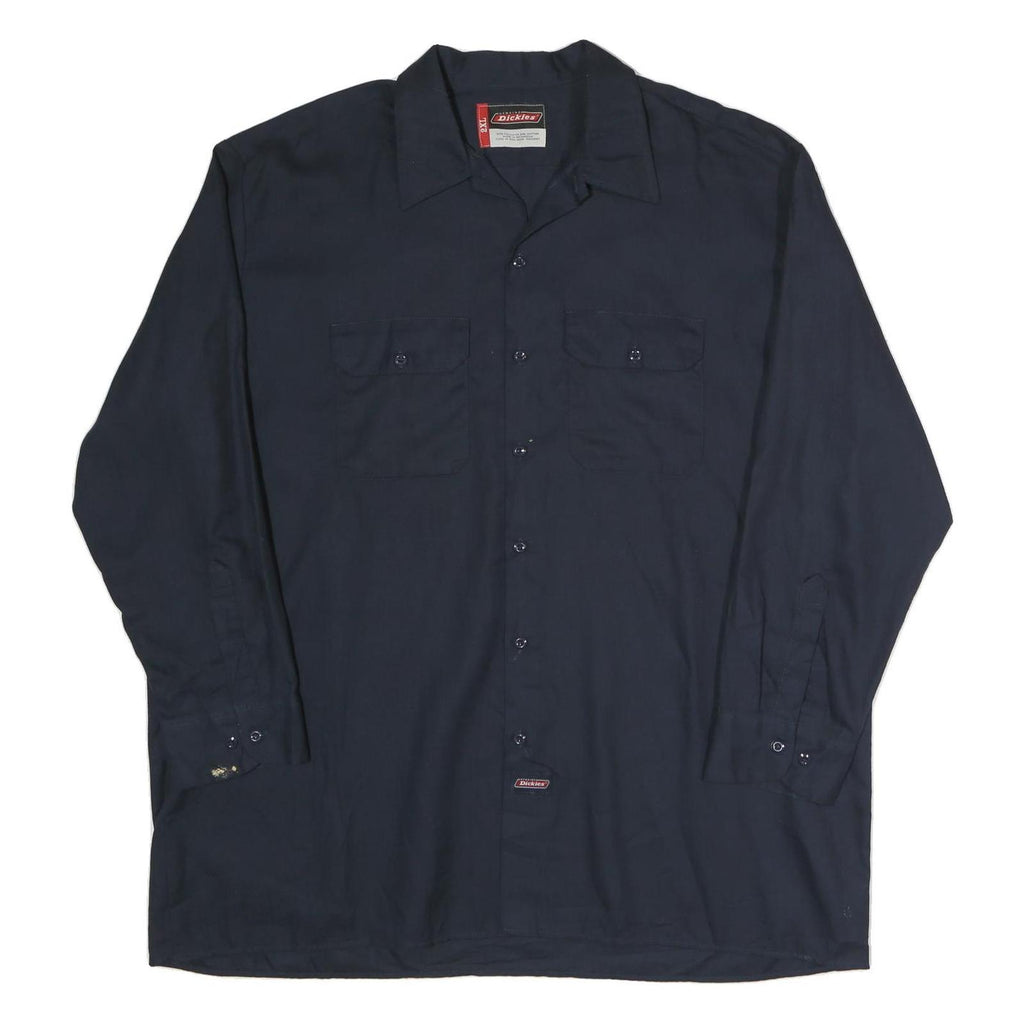 DICKIES Mens Navy Blue Work Shirt 2XL Polyester Blend Long Sleeve Button