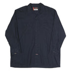 DICKIES Mens Navy Blue Work Shirt 2XL Polyester Blend Long Sleeve Button