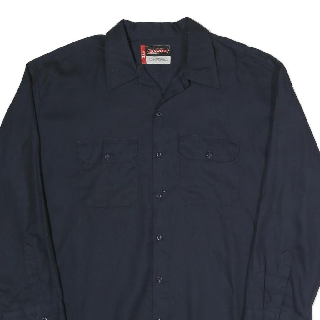 DICKIES Mens Navy Blue Work Shirt 2XL Polyester Blend Long Sleeve Button