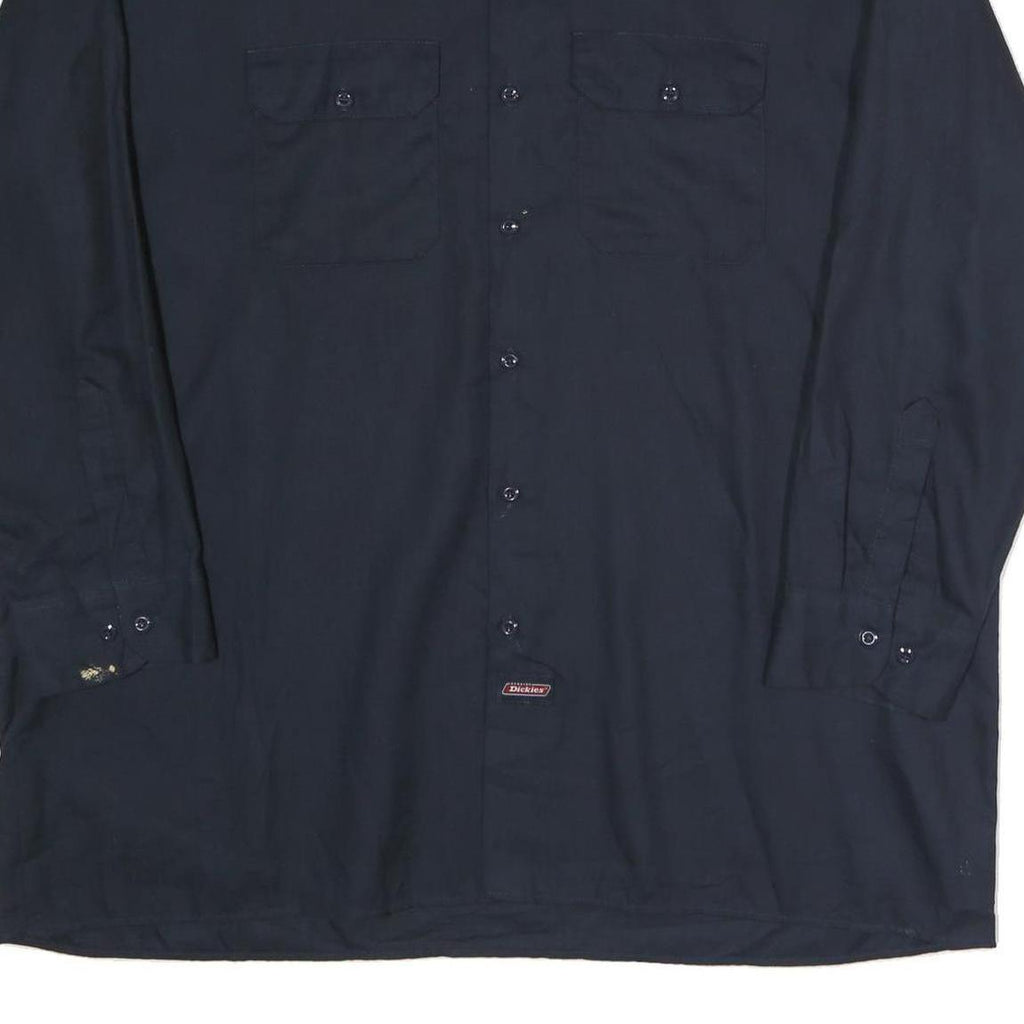 DICKIES Mens Navy Blue Work Shirt 2XL Polyester Blend Long Sleeve Button