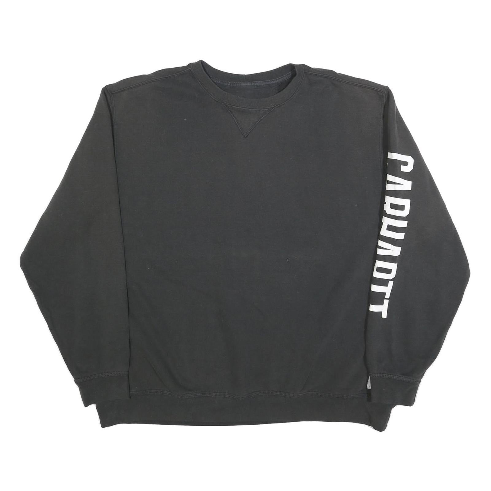 CARHARTT Mens Black 2XL Crew Neck Sweatshirt Cotton Blend Pullover Logo Sleeve