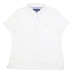 TOMMY HILFIGER Womens White Short Sleeve Plain Polo Shirt L Classic Fit