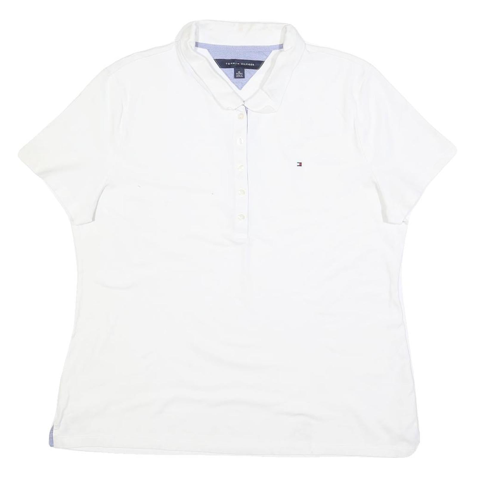 TOMMY HILFIGER Womens White Short Sleeve Plain Polo Shirt L Classic Fit
