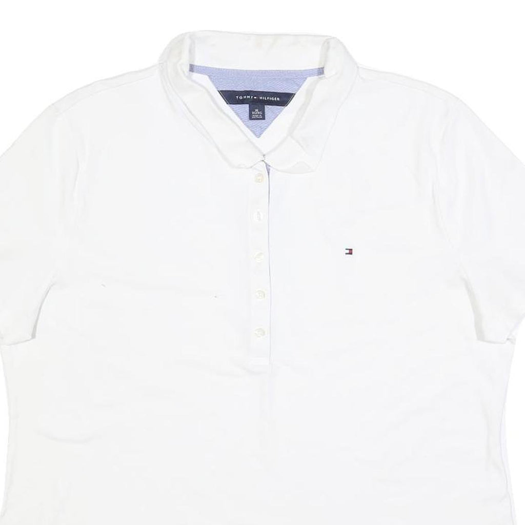 TOMMY HILFIGER Womens White Short Sleeve Plain Polo Shirt L Classic Fit