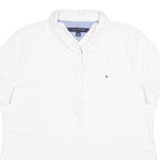 TOMMY HILFIGER Womens White Short Sleeve Plain Polo Shirt L Classic Fit