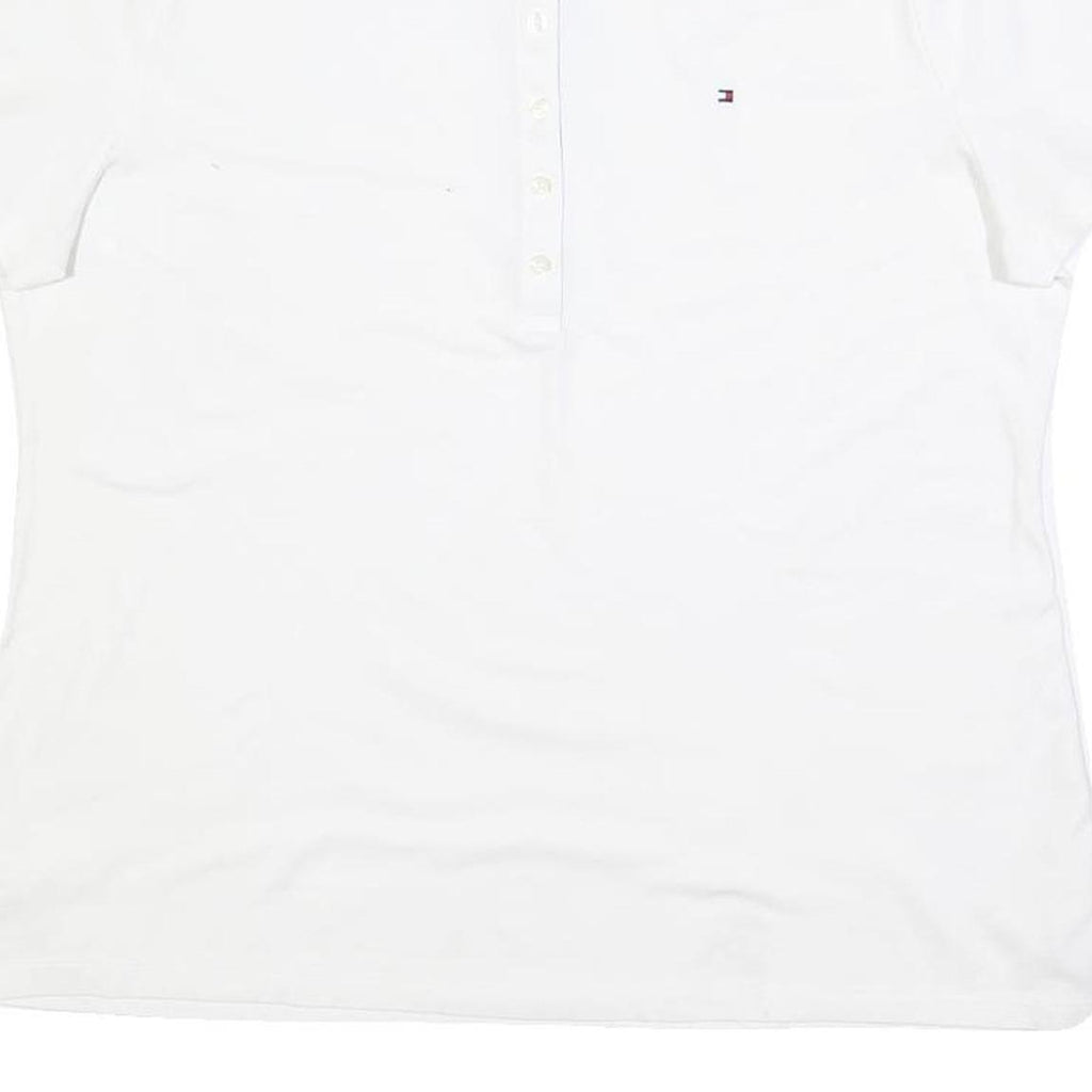 TOMMY HILFIGER Womens White Short Sleeve Plain Polo Shirt L Classic Fit