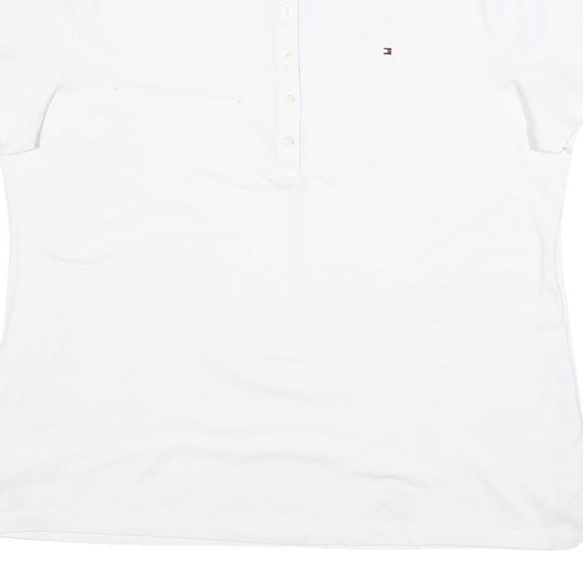 TOMMY HILFIGER Womens White Short Sleeve Plain Polo Shirt L Classic Fit