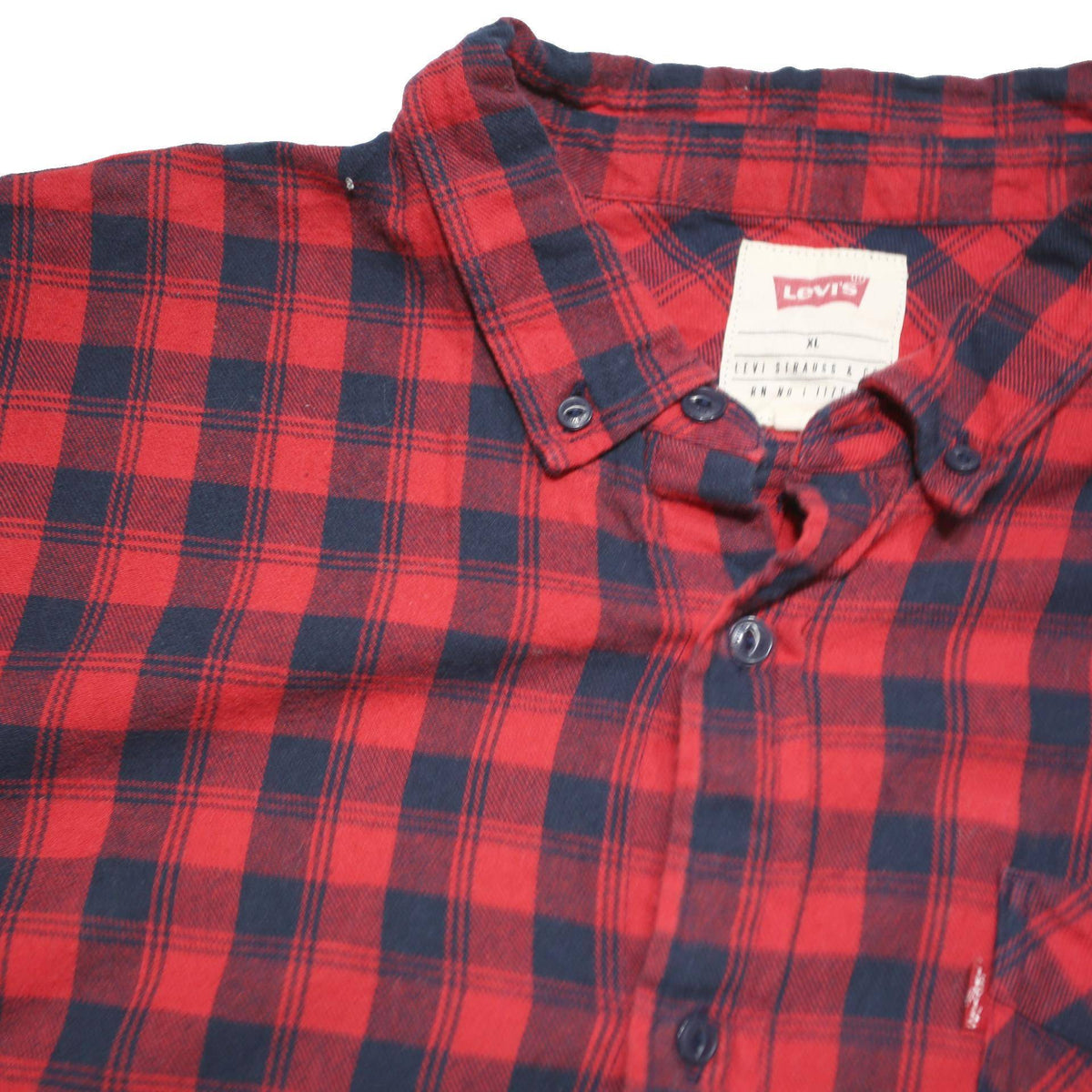 LEVI'S Mens Red & Black Check Shirt XL Cotton Blend Casual Long Sleeve Button