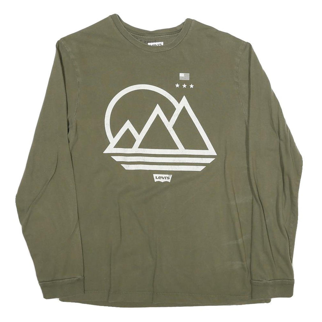 LEVI'S Mens Green Graphic Long Sleeve Crew Neck T-Shirt S Cotton Blend Casual