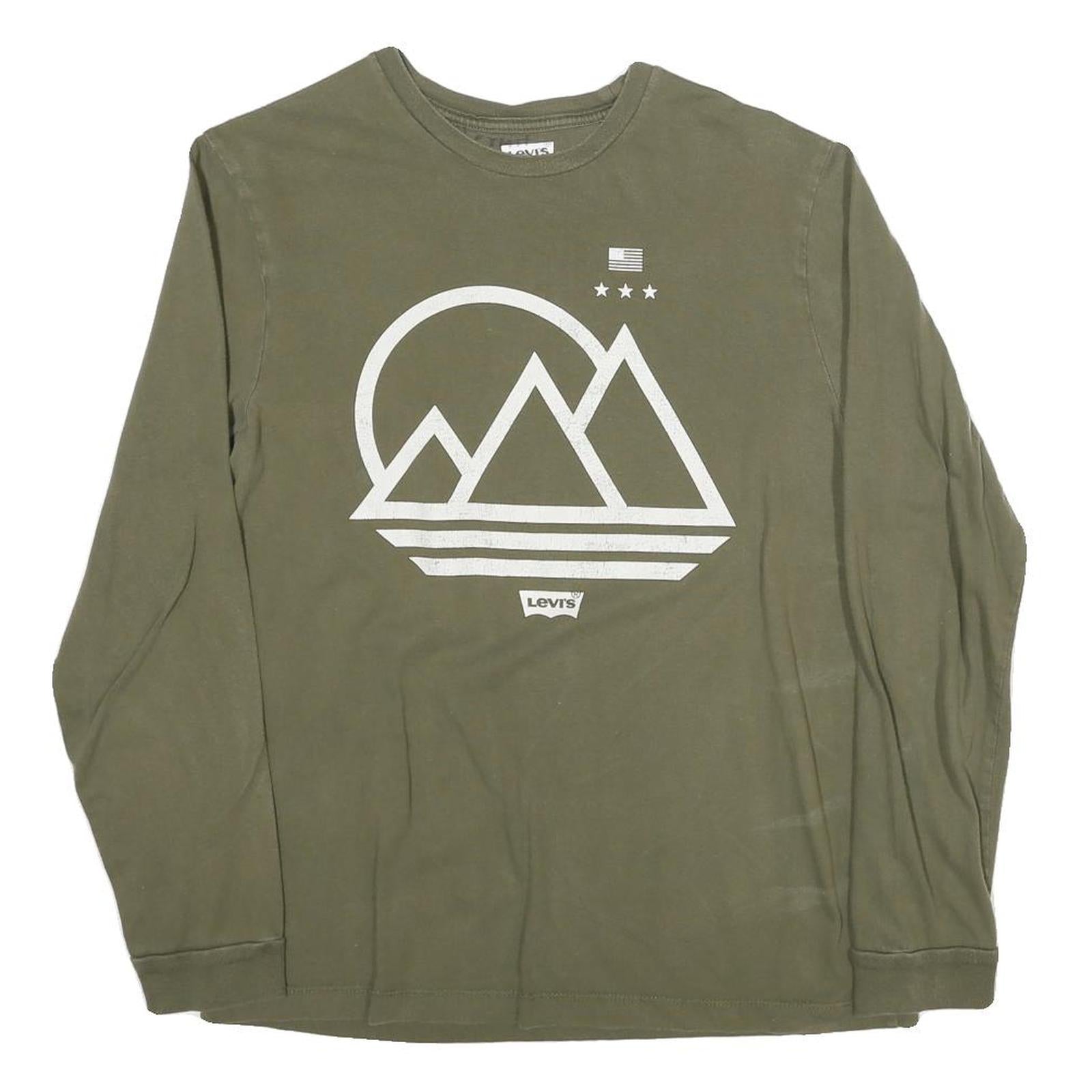 LEVI'S Mens Green Graphic Long Sleeve Crew Neck T-Shirt S Cotton Blend Casual