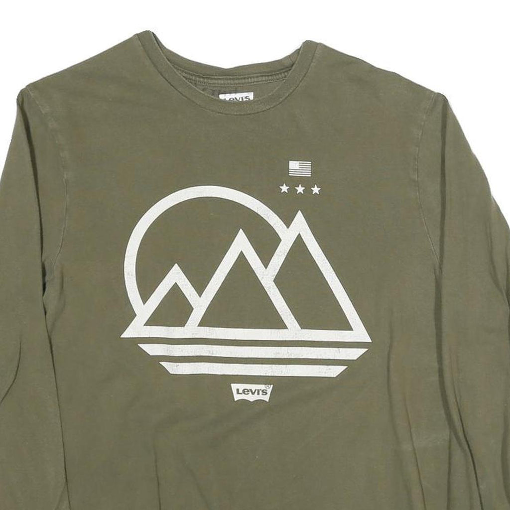 LEVI'S Mens Green Graphic Long Sleeve Crew Neck T-Shirt S Cotton Blend Casual
