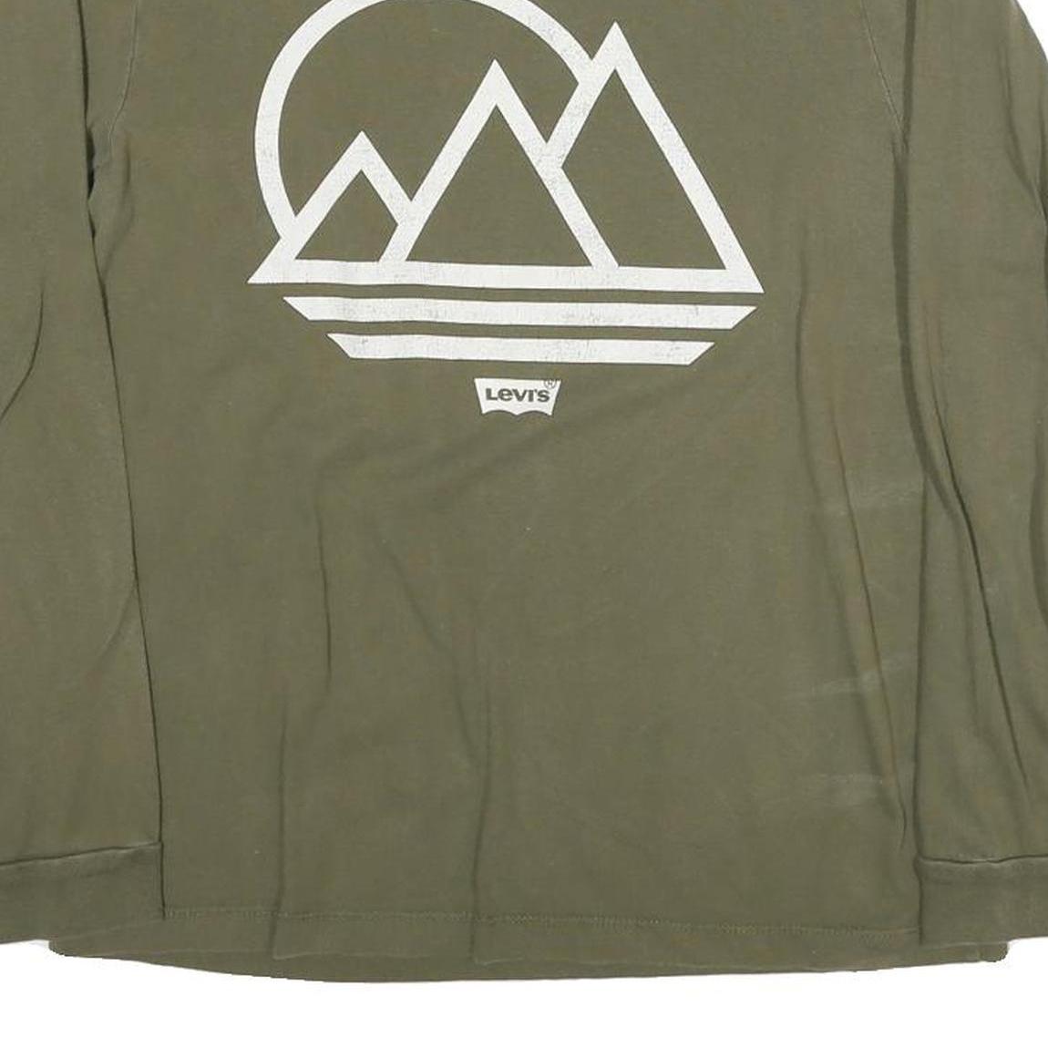 LEVI'S Mens Green Graphic Long Sleeve Crew Neck T-Shirt S Cotton Blend Casual