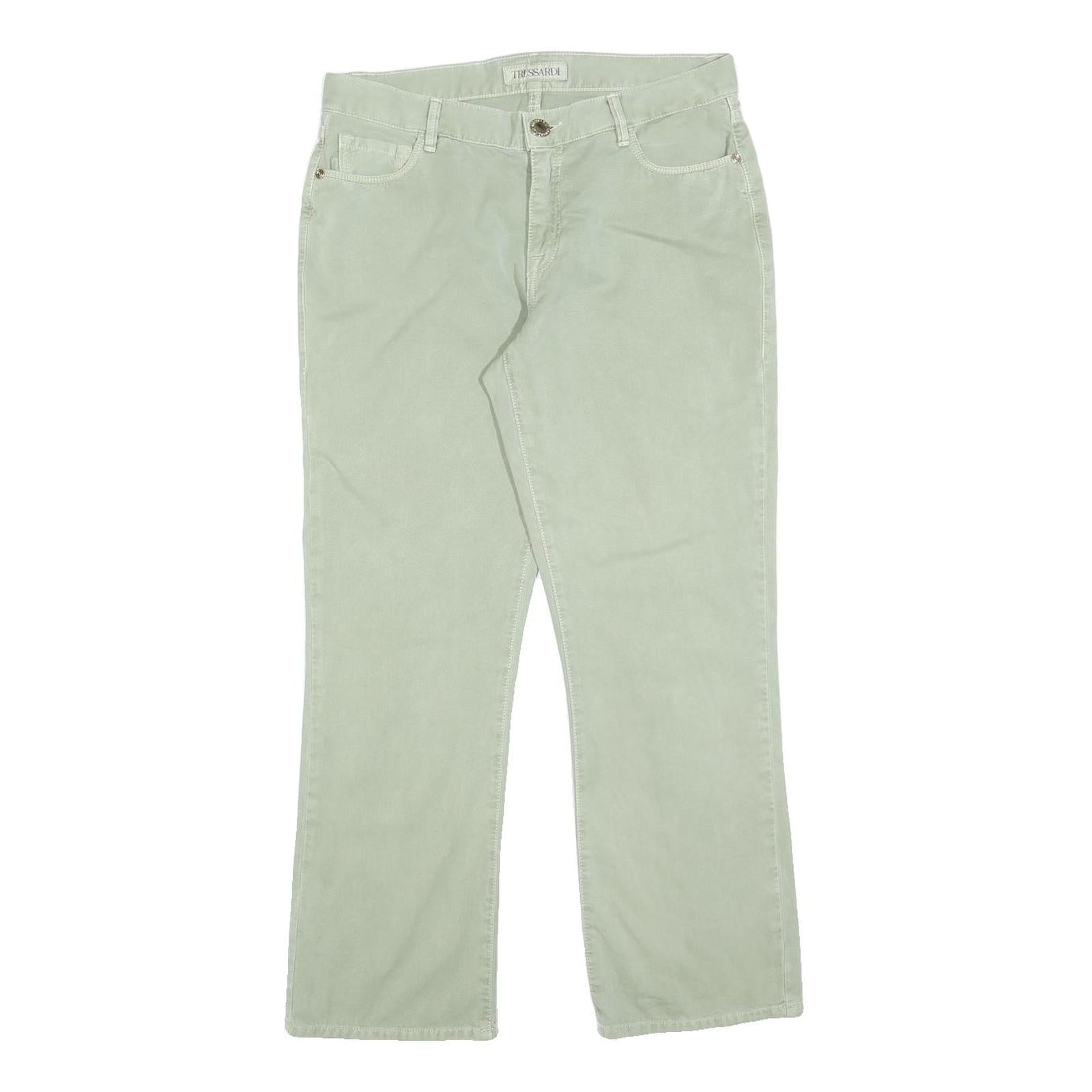 TRUSSARDI Womens Cotton Blend Light Green Regular Fit Straight Trousers W30 L26