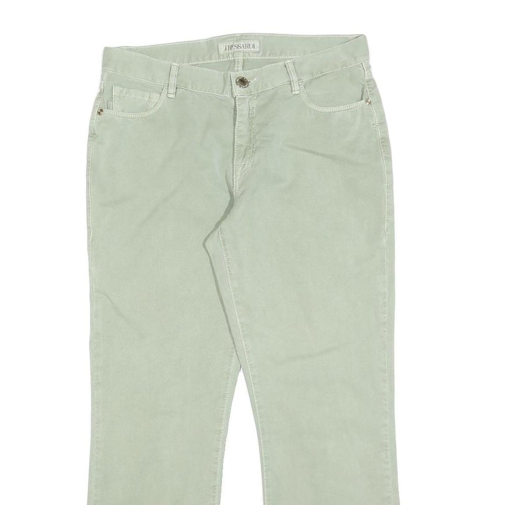 TRUSSARDI Womens Cotton Blend Light Green Regular Fit Straight Trousers W30 L26