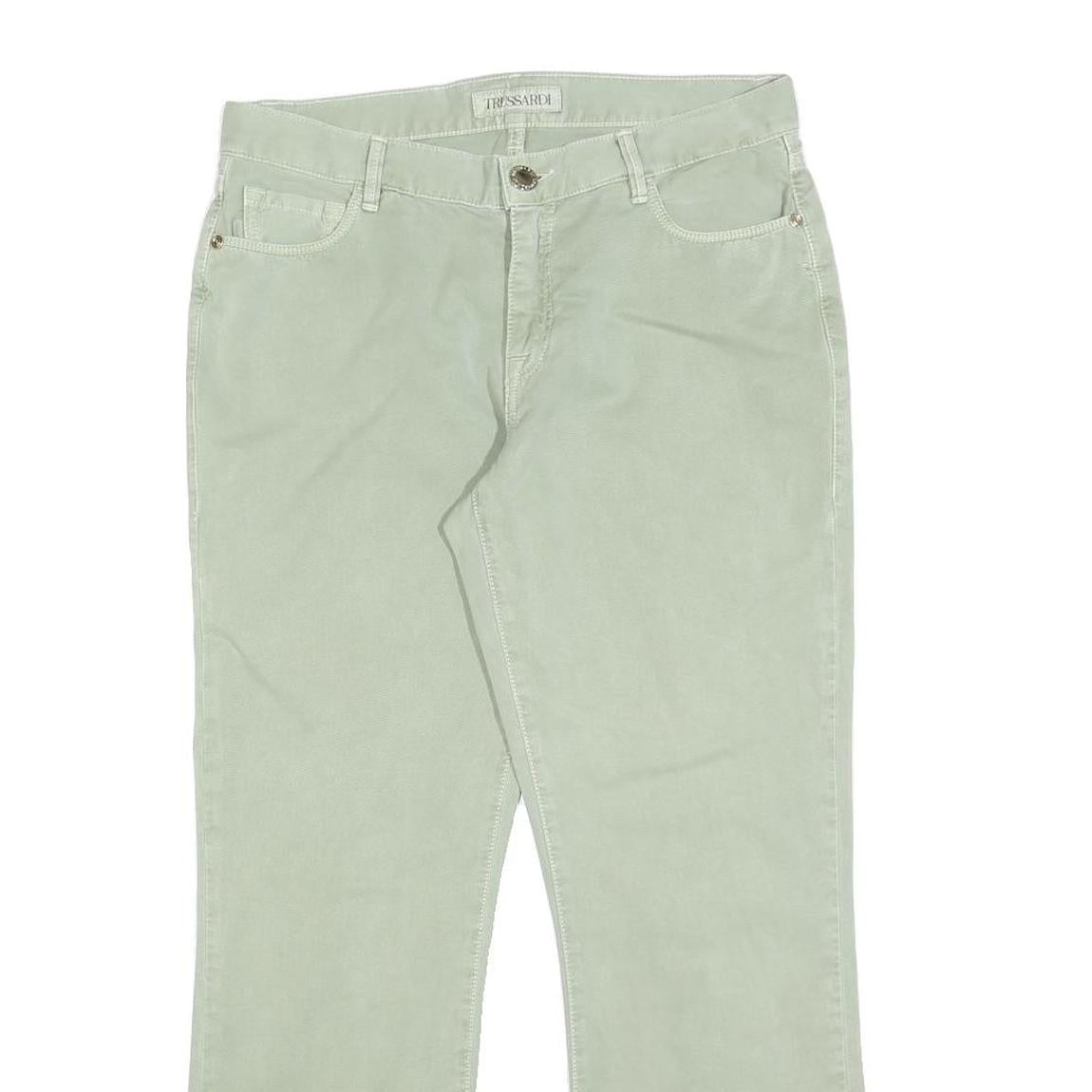 TRUSSARDI Womens Cotton Blend Light Green Regular Fit Straight Trousers W30 L26