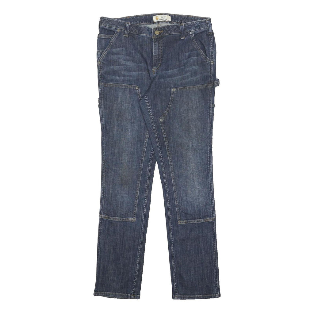 CARHARTT Womens Slim Fit Blue Denim Slim Straight Jeans W32 L31 Workwear Zip