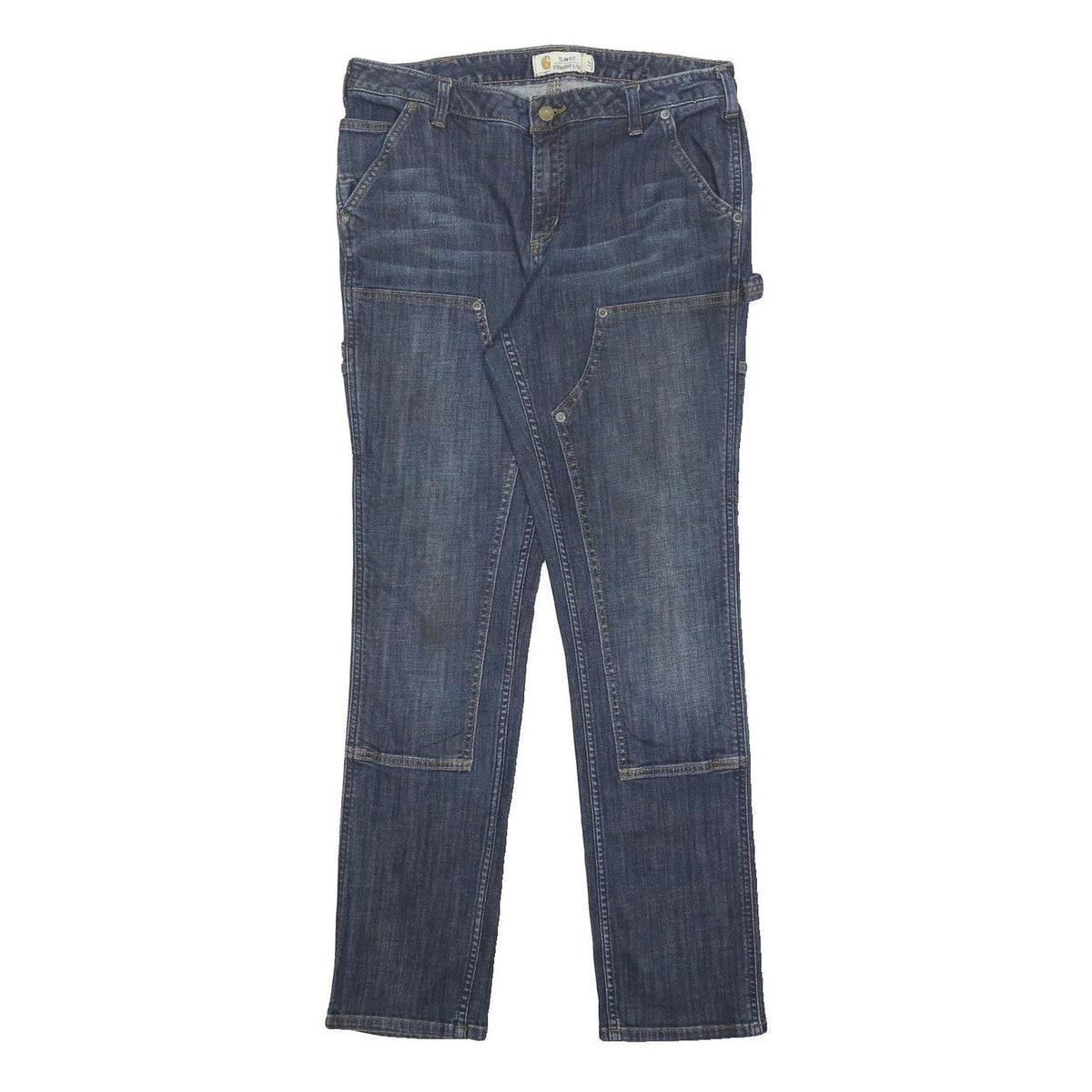 CARHARTT Womens Slim Fit Blue Denim Slim Straight Jeans W32 L31 Workwear Zip