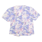 Womens Lilac & Pink Abstract Print Silk Top Short Sleeve V-Neck M Button Detail