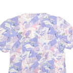 Womens Lilac & Pink Abstract Print Silk Top Short Sleeve V-Neck M Button Detail