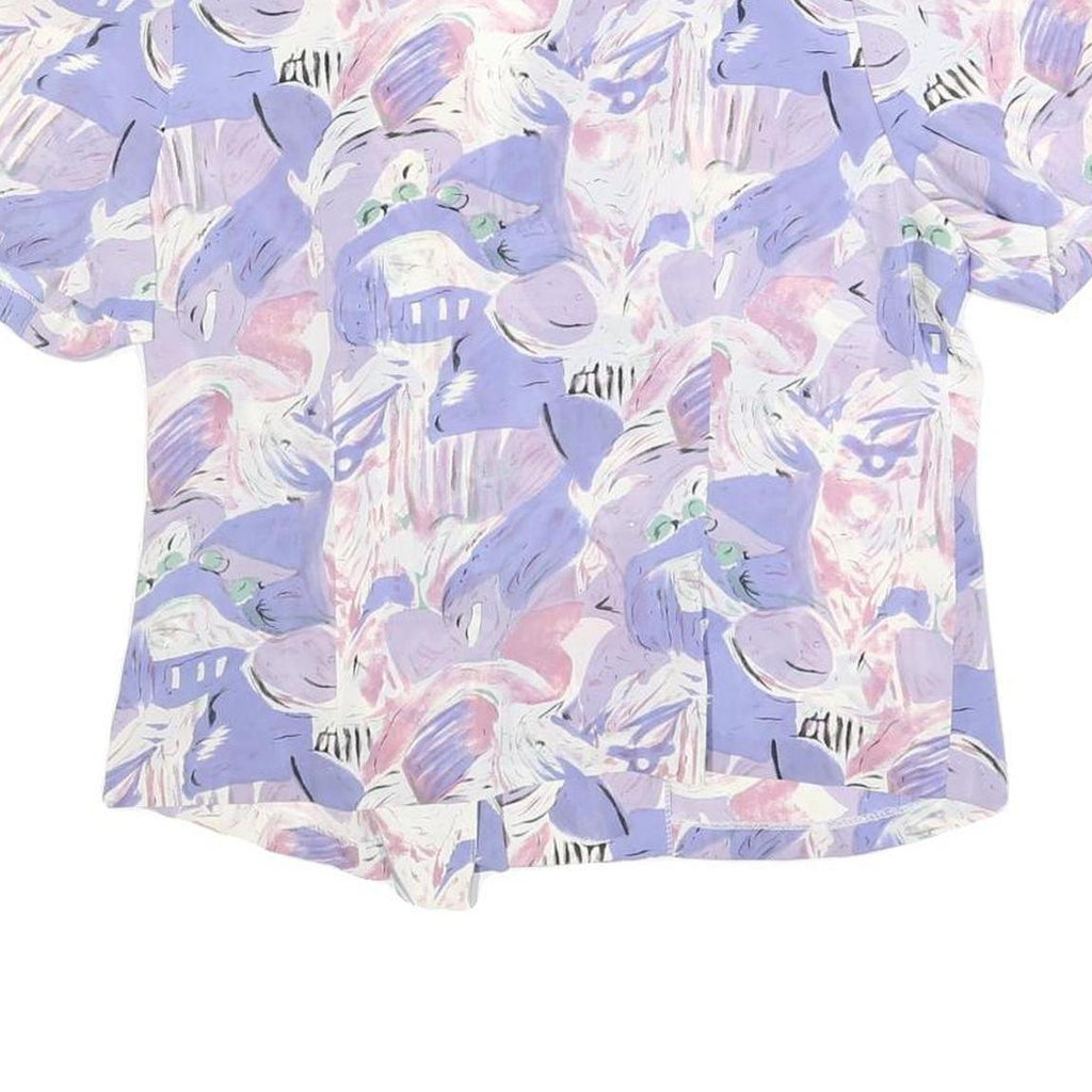 Womens Lilac & Pink Abstract Print Silk Top Short Sleeve V-Neck M Button Detail