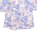 Womens Lilac & Pink Abstract Print Silk Top Short Sleeve V-Neck M Button Detail
