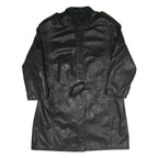 Mens Black Faux Leather Button Jacket L Classic Plain Long Sleeve Belted