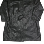 Mens Black Faux Leather Button Jacket L Classic Plain Long Sleeve Belted