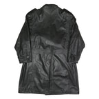 Mens Black Faux Leather Button Jacket L Classic Plain Long Sleeve Belted